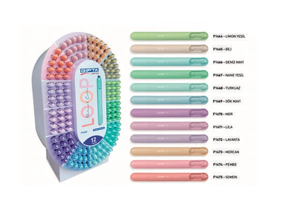 Gıpta Fosforlu Kalem Loop Pastel 12 Renk F1461 (288 Li Stand) ürün görseli 1