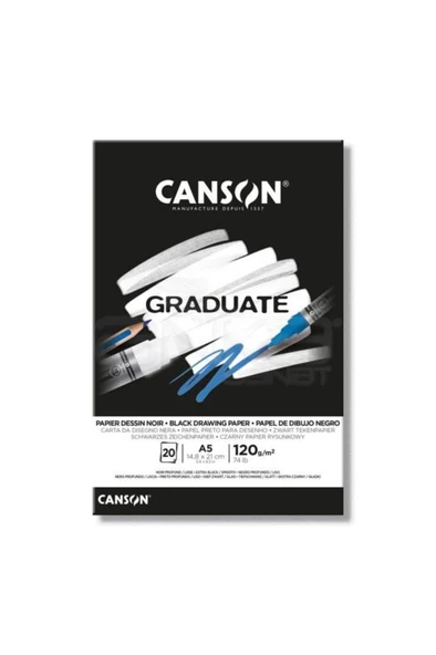 Canson A5 Çizim Bloğu (Çizim Defteri) Graduate Cangrad Siyah 20 Yaprak 120 Gram 400110385 ürün görseli 1
