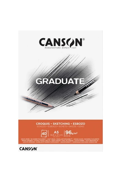 Canson A5 Eskiz Bloğu (Eskiz Çizim Defteri) Graduate Croquis 40 Yaprak 96 Gram 400110361 ürün görseli 1