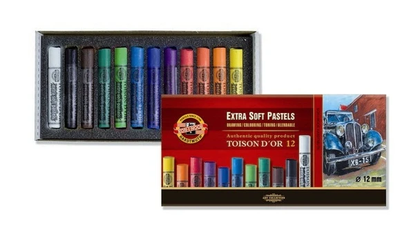 Koh-İ Noor Toison D'or Sanatsal Extra Soft Yuvarlak Pastel Boya Kalın 12 Renk Extra Soft Dry Chalks 8552 12 ürün görseli 1