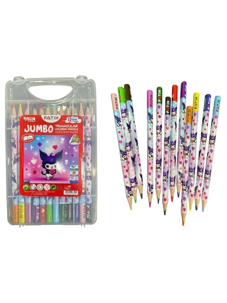Fatih Hello Kids Jumbo Üçgen Kuru Boya Kalemi 12 Renk Çantalı Fa18314kb12rtb ürün görseli 1