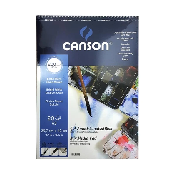 Canson A3 Üsten Spiralli Finface Resim Blok 200 Gram 20 Yaprak Fcns20020A3Us ürün görseli 1