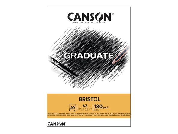 Canson A3 Çizim Bloğu (Çizim Defteri) Graduate Cangrad Bristol 20 Yaprak 180 Gram 400110384 ürün görseli 1