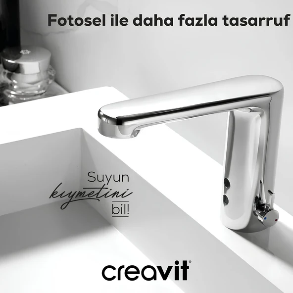 Creavit Krom Fotoselli Lavabo Bataryası Çift Su Girişli ES2410 ürün görseli 1