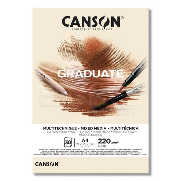 Canson A4 Çizim Bloğu (Çizim Defteri) Graduate Mix Media Natural 30 Yaprak 220 Gram 400110368 ürün görseli 1