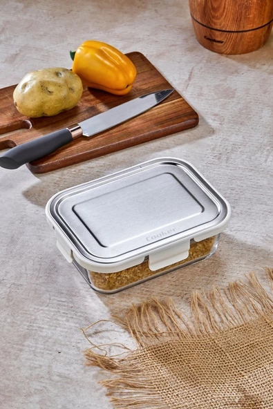 Cooker 1000 ml Paslanmaz Çelik Kapaklı Cam Saklama Kabı CKR3488 ürün görseli 1