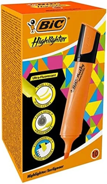 Bic Marking Flat Highlighter Fosforlu Kalem (İşaret Kalemi) Turuncu 517961 (10 Lu Paket) ürün görseli 1