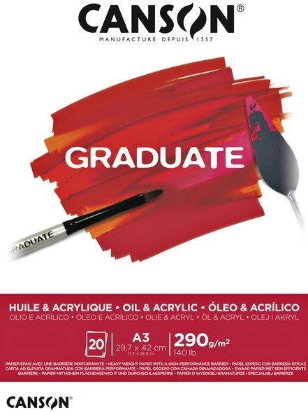 Canson A3 Çizim Bloğu (Çizim Defteri) Graduate Yağlı Boya Ve Akrilik 20 Yaprak 290 Gram 400110381 ürün görseli 1