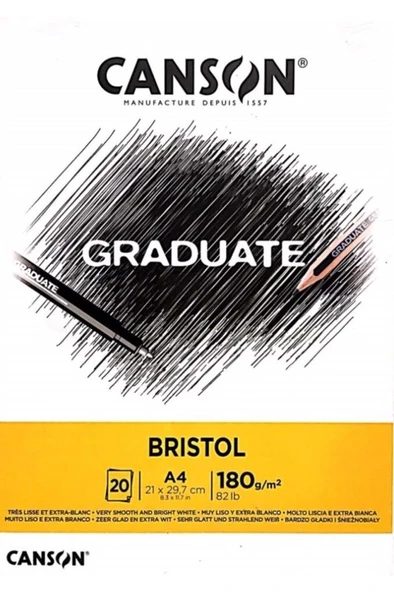 Canson A4 Çizim Bloğu (Çizim Defteri) Graduate Cangrad Bristol 20 Yaprak 180 Gram 400110383 ürün görseli 1