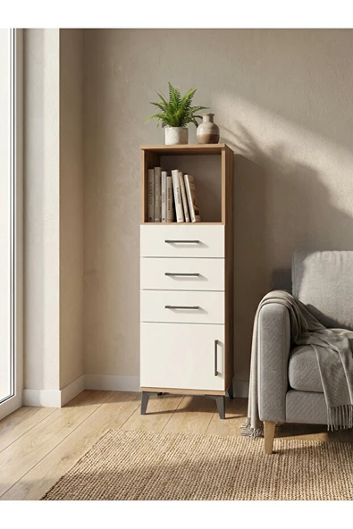 Dienni Hyperion Dolap Tek Raflı 3 Çekmeceli Tek Kapaklı 44x44x134 Çam-Aytaşı ürün görseli 1