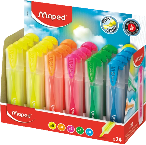 Maped Fosforlu Kalem (İşaret Kalemi) Flex Yumuşak Uçlu Soft 745937 (24 Lü Paket) ürün görseli 1