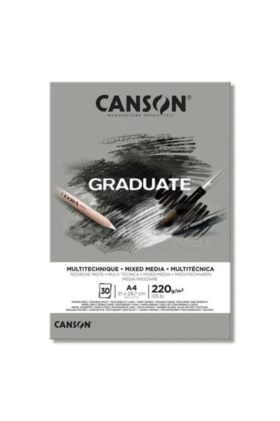 Canson A4 Çizim Bloğu (Çizim Defteri) Graduate Mix Media Gri 30 Yaprak 220 Gram 400110371 ürün görseli 1