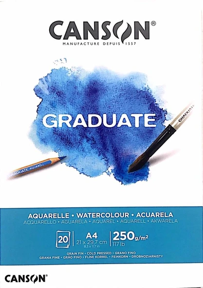 Canson A4 Sulu Boya Bloğu (Sulu Boya Resim Defteri) Graduate 20 Yaprak 250 Gram 400110374 ürün görseli 1