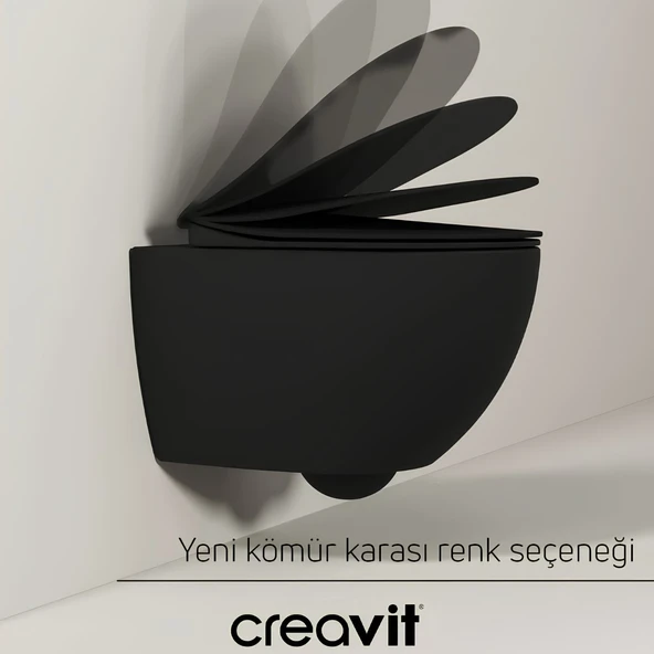 Creavit Free Kanalsız Kömür Karası Asma Klozet FE322, Creavit Free Duck Duroplast Yavaş Kapak ürün görseli 1