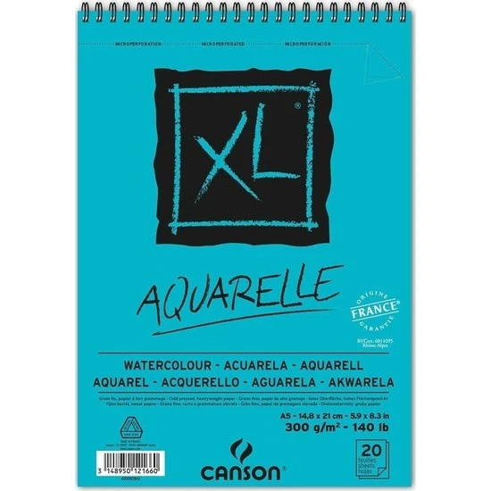 Canson Sulu Boya Resim Defteri XL Spiralli Blok Spp Canxl Aquarelle 20 Sayfa A5 300 Gram 400082843 ürün görseli 1