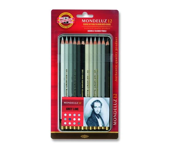 Koh-İ Noor Mondeluz Sanatsal Aquarell Boya Kalemi 12 Renk Gri Tonları Metal Kutu 3722-012010BL ürün görseli 1