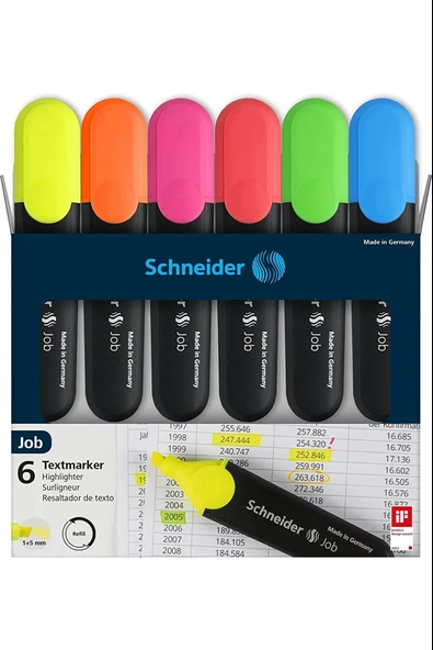 Schneider Fosforlu Kalem (İşaret Kalemi) Job 6 Renk Karton Kutu 115096 ürün görseli 1