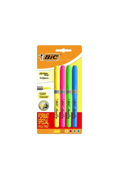 Bic Fosforlu Kalem (İşaret Kalemi) Grip 4 Renk Blister 951473 ürün görseli 1