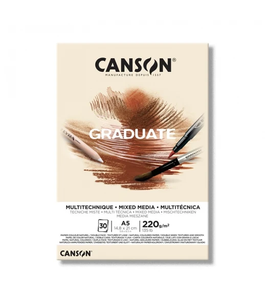 Canson A5 Çizim Bloğu (Çizim Defteri) Graduate Mix Media Natural 30 Yaprak 220 Gram 400110367 ürün görseli 1