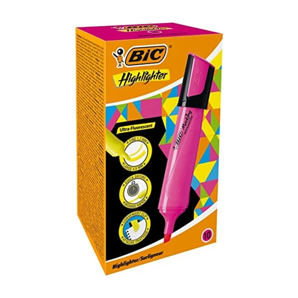 Bic Marking Flat Highlighter Fosforlu Kalem (İşaret Kalemi) Pembe 517963 (10 Lu Paket) ürün görseli 1