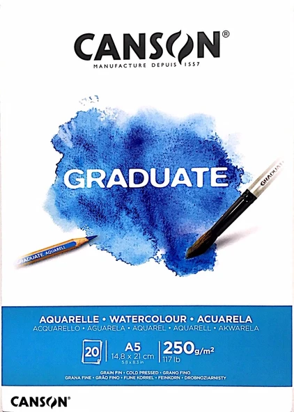 Canson A5 Sulu Boya Bloğu (Sulu Boya Resim Defteri) Graduate 20 Yaprak 250 Gram 400110373 ürün görseli 1