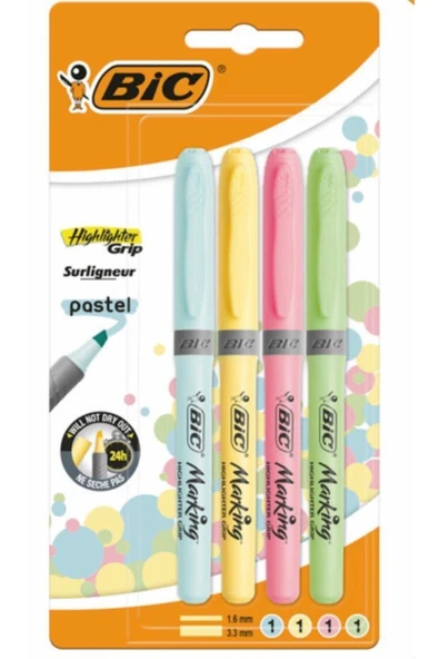 Bic Fosforlu Kalem Marking Highlighter Grip Pastel Renkler 4 Lü 964859 ürün görseli 1