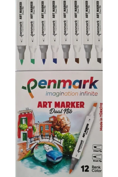 Penmark Markers Art Brush Çift Uçlu Kalem 12 Renk Set Hs-9000-12 ürün görseli 1