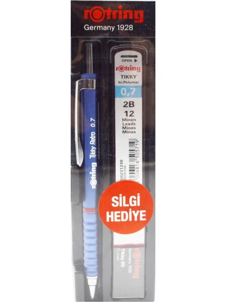 Rotring Okul Seti Versatil Kalem Tikky Retro 0.7+Min Silgi Hediyeli Mavi ürün görseli 1