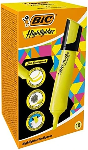 Bic Marking Flat Highlighter Fosforlu Kalem (İşaret Kalemi) Sarı 517962 (10 Lu Paket) ürün görseli 1