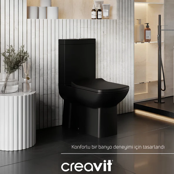 Creavit Lara Kanallı Kömür Karası Duvara Sıfır Klozet Takımı LR360, Creavit Lara Duroplast Yavaş Kapak ürün görseli 1