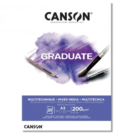Canson A3 Çizim Bloğu (Çizim Defteri) Graduate Mix Media Beyaz 20 Yaprak 200 Gram 400110378 ürün görseli 1