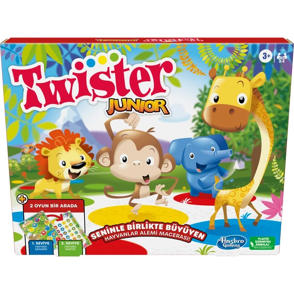 Hasbro Oyuncak Twister Junior Oyunu, Hayvan Macerası 2 Taraflı Mat, 2 Oyun 1 Arada ürün görseli 1