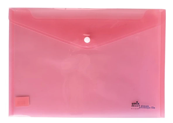 Umix Çıtçıtlı Şeffaf Zarf Dosya A4 Pembe Eco U1120P-Pe-Eco (12 Li Paket) ürün görseli 1