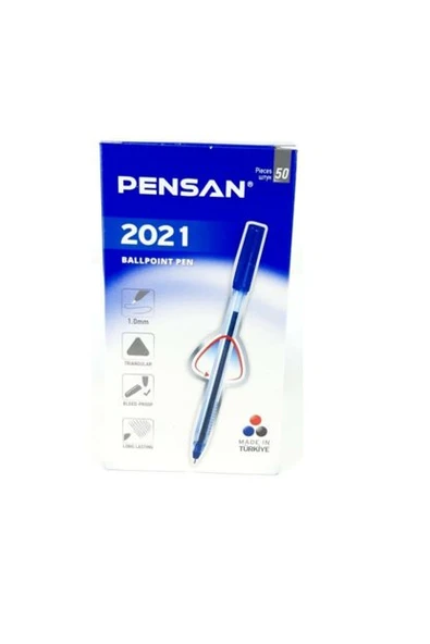 Pensan Tükenmez Kalem 1.0 Mm Üçgen Gövdeli Şeffaf Mavi (50 Li Paket) 2021 ürün görseli 1