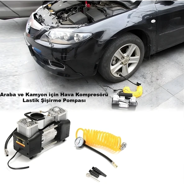 Araba Oto Araç Lastik Şişirme Pompası 150 Psi Metal Gövde Çakmaklık Girişli Hava Kompresörü ürün görseli 1