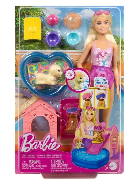 Barbie Oyuncak Puppy Pool Party - Aloha Blonde Köpekçikle Havuz Partisi Oyun Seti JBF35 ürün görseli 1
