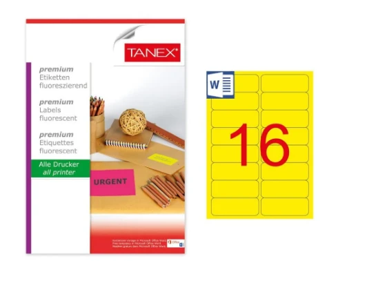 Tanex Laser Etiket 99,1X34 Mm Flo Sarı 100 Lü Tw-2016 ürün görseli 1