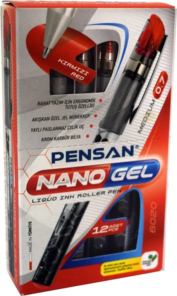 Pensan Roller Kalem Nano Jel 0,7 Mm Kırmızı (12 Li Paket) ürün görseli 1