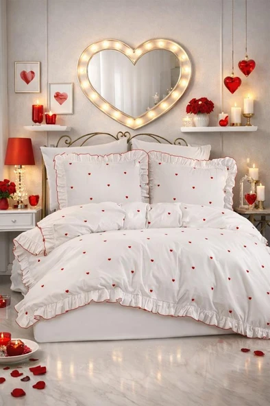 Valentine Love Nakışlı 6 Parça Nevresim Takımı Kırmızı ürün görseli 1
