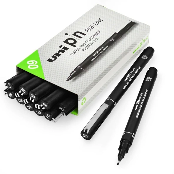 Uni-Ball Çizim Kalemi Akrilik Uçlu Fine Line Pin 0.9 Mm Siyah (S) Pin 09-200 (12 Li Paket) ürün görseli 1