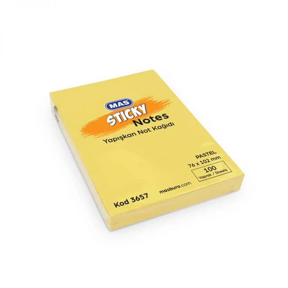 Mas Yapışkanlı Not Kağıdı 100 Sayfa 76X102Mm Pastel Sarı 3657 (12 Koçan) ürün görseli 1