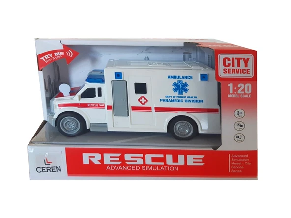 Ceren Ctoy Oyuncak Işıklı ve Sesli Sürtmeli Ambulans 1:20 WY670A ürün görseli 1