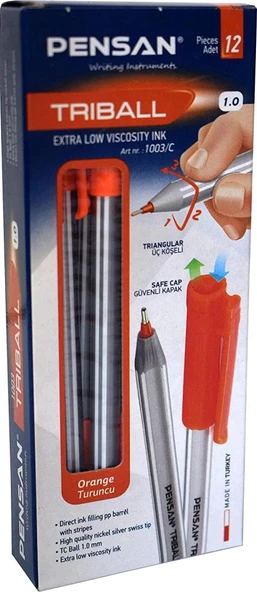 Pensan Tükenmez Kalem Triball 1.0 Mm Bilye Uç Oranj Turuncu Pe01003Tkor (12 Li Paket) ürün görseli 1