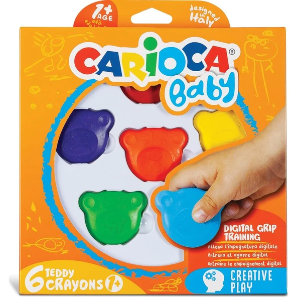 Carioca Teddy Şekilli Kirletmeyen Mum Boya Bebek Cryayons 6 Lı Set 42956 ürün görseli 1