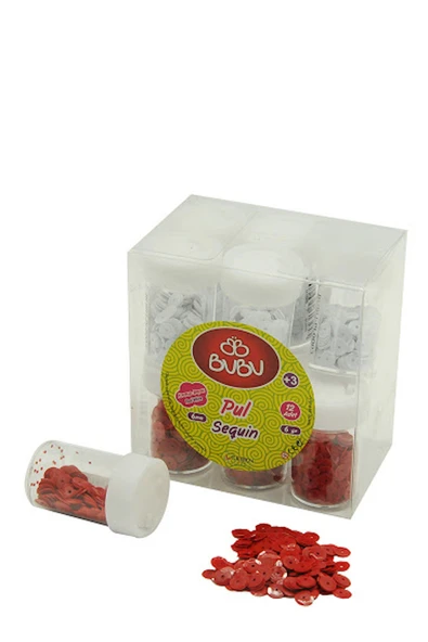 Bu-Bu Renkli Pul Kırmızı-Beyaz 6 Gram Pvc (12 Li Paket) PL0003 ürün görseli 1