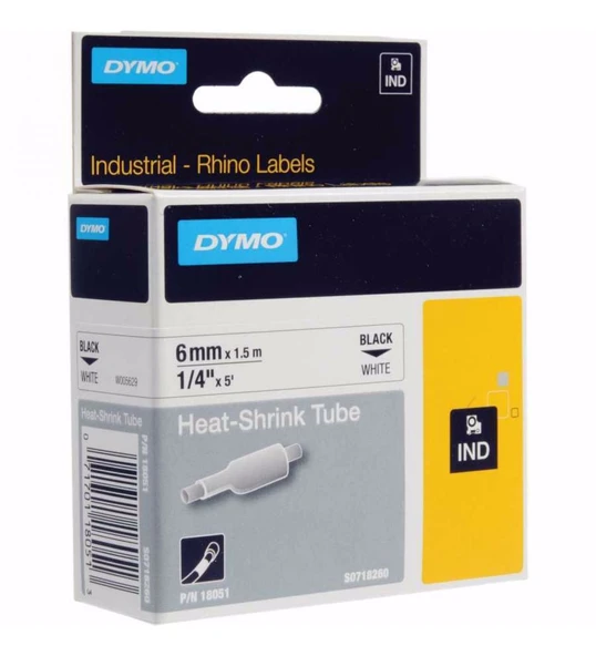 Dymo Rhinopro Isıyla Küçülen Şerit 6Mmx1,5MMetre Beyaz/Siyah 18051 ürün görseli 1