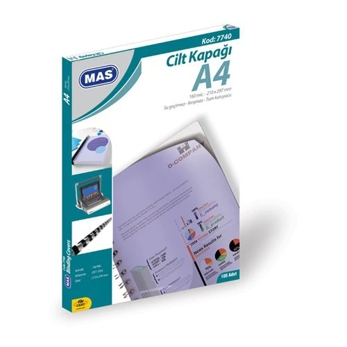 Mas A4 Cilt Kapağı Plastik Opak 160 Micron Şeffaf 7740 (100 Lü Paket) ürün görseli 1