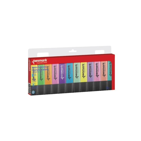 Penmark Fosforlu Kalem (İşaret Kalemi) 12 Li Set Karışık Renk 6 Pastel + 6 Neon HS50512PN ürün görseli 1