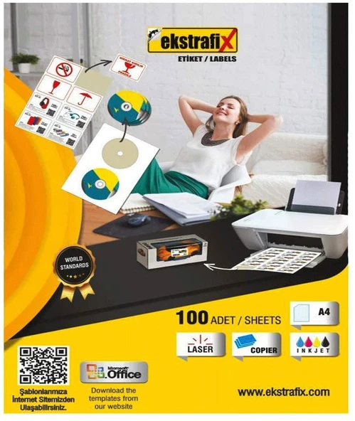 Ekstrafix Laser Etiket 100 Yaprak 70X70Mm Laser-Copy-İnkjet Fix-5312 ürün görseli 1