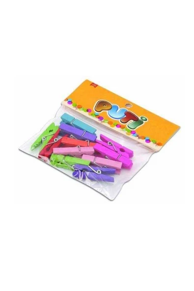 Puti Ahşap Büyük Mandal Renkli 8801 (12 Li Paket) ürün görseli 1